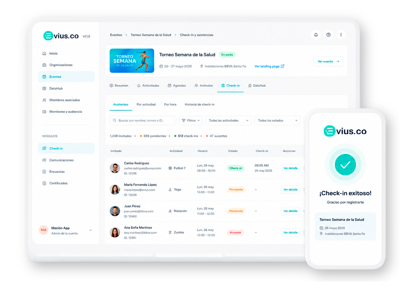 EVIUS: check-in de asistentes en plataforma y app móvil