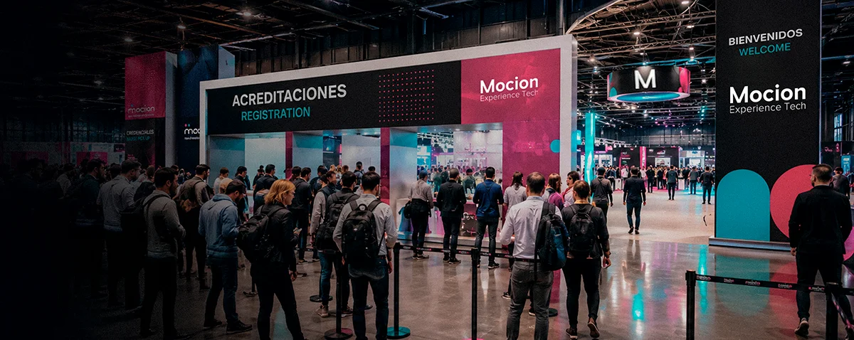 Salón de convenciones en operación con zonas de medición señalizadas
